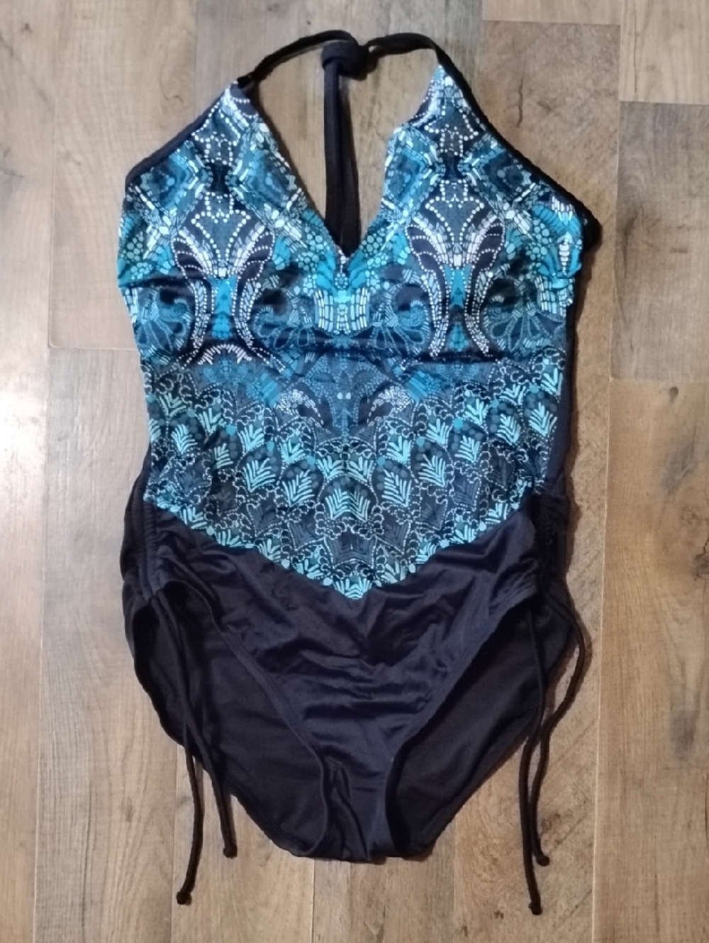 Aqua Green Teal and Black One-Piece Swimsuit Women's Size: S